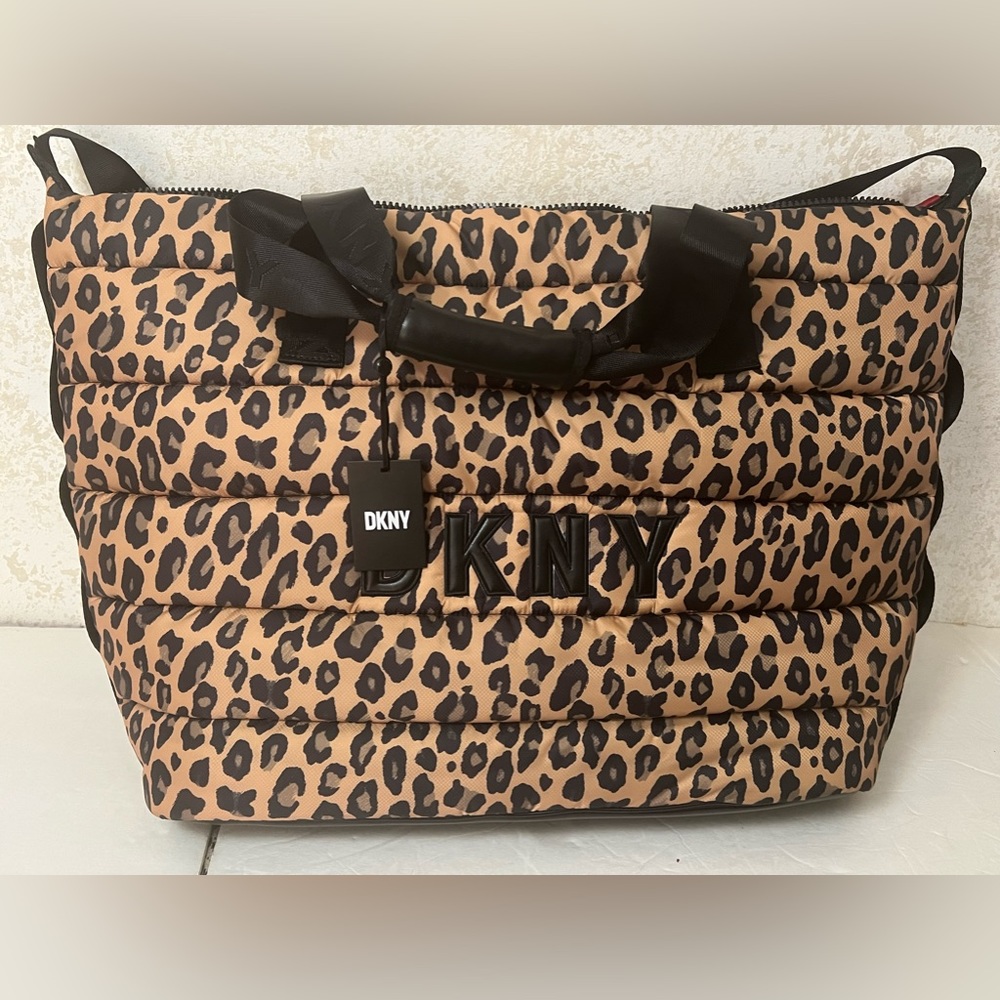 NEW DKNY Nora Puffy Leopard Print Weekender